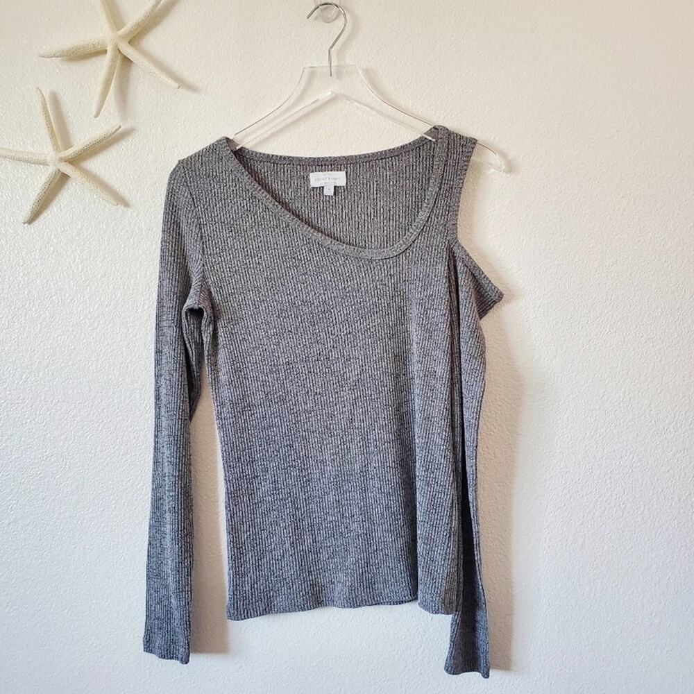 Lucky Brand Cutout Shoulder Casual Everyday Sweater Long Sleeve Size Medium Gray